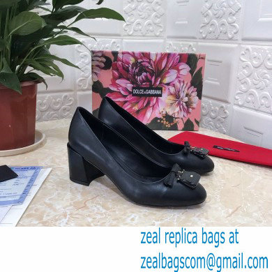 Dolce  &  Gabbana Block Heel 6.5cm Leather Sicily Pumps Black 2021